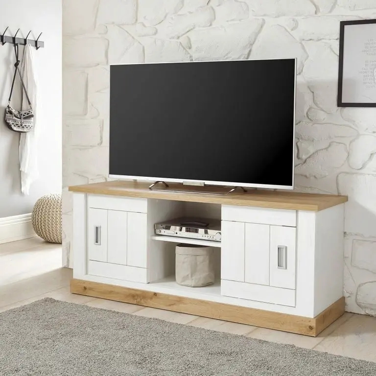 Loftscape Ridgevalley Meuble TV Ollezy – Imitation Pin Blanc / Imitation Chêne Artisan