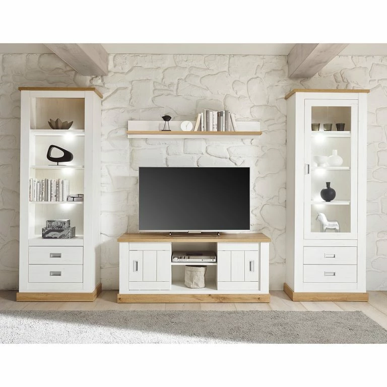 Loftscape Ridgevalley Meuble TV Ollezy – Imitation Pin Blanc / Imitation Chêne Artisan