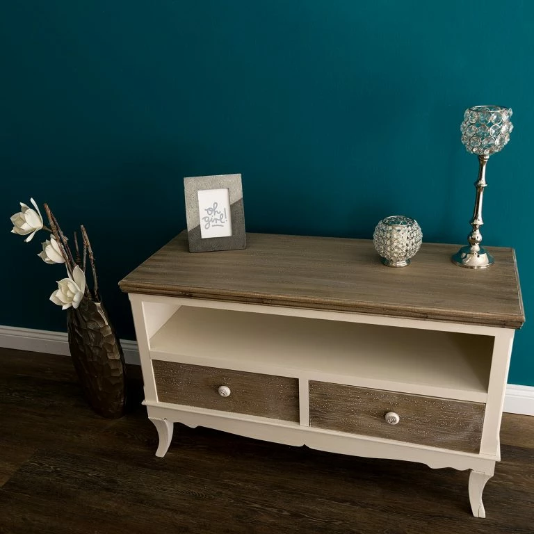 Loftscape Ridgevalley Meuble TV Pua – Eucalyptus Massif – Blanc / Marron