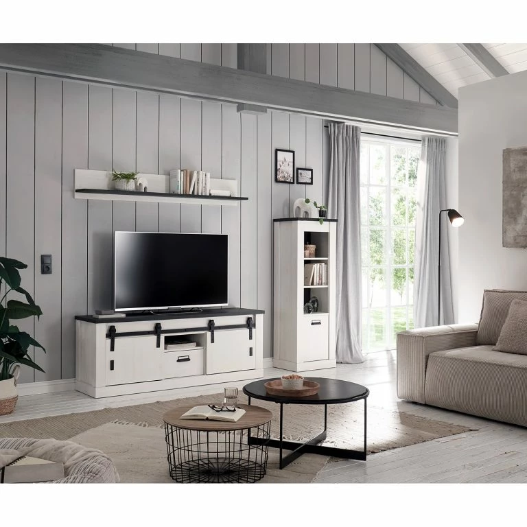 Loftscape Ridgevalley Meuble TV Shutter I – Imitation Pin Blanc