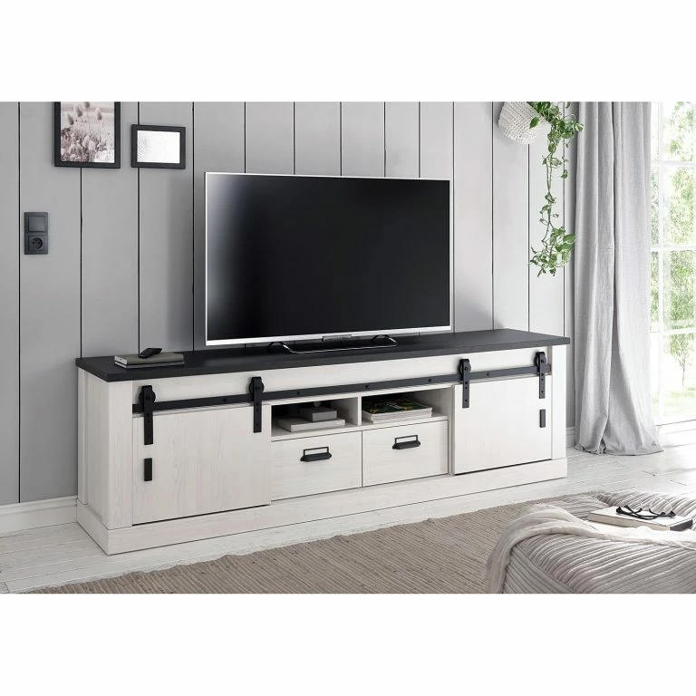 Loftscape Ridgevalley Meuble TV Shutter II – Imitation Pin Blanc