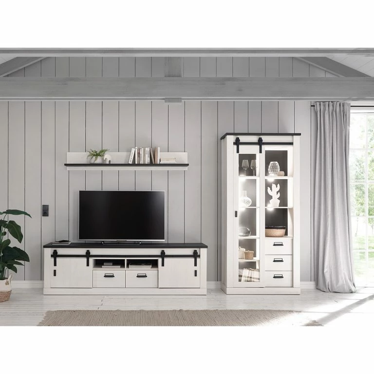 Loftscape Ridgevalley Meuble TV Shutter II – Imitation Pin Blanc