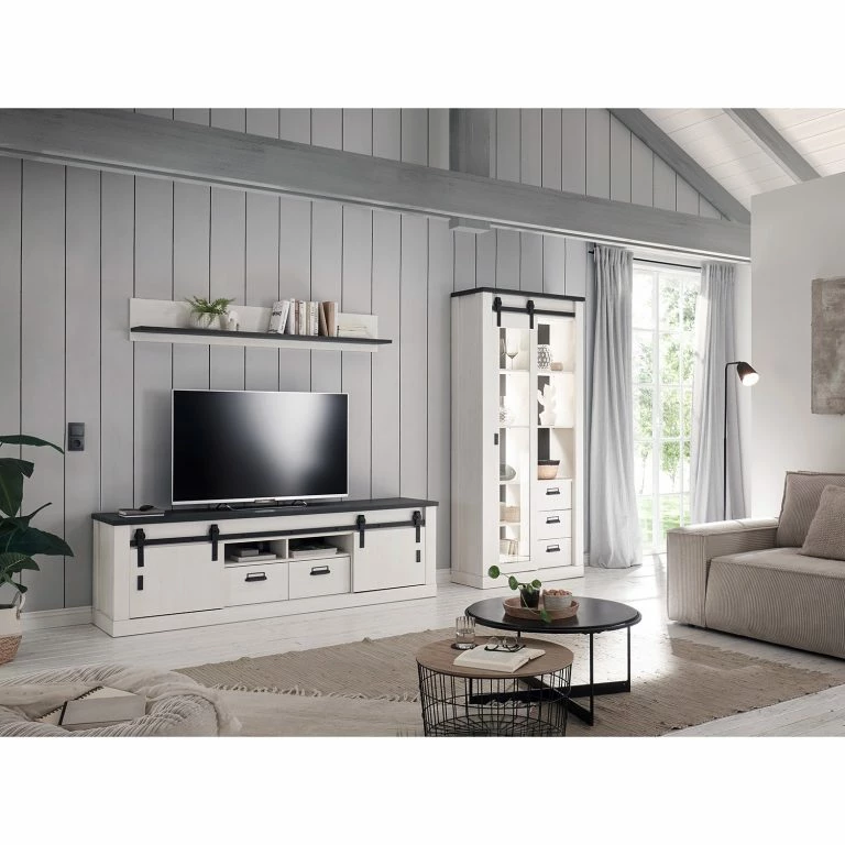 Loftscape Ridgevalley Meuble TV Shutter II – Imitation Pin Blanc