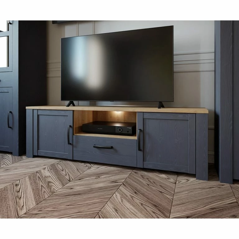 Loftscape Ridgevalley Meuble TV Vassia – Imitation Chêne Navy / Imitation Chêne Riviera