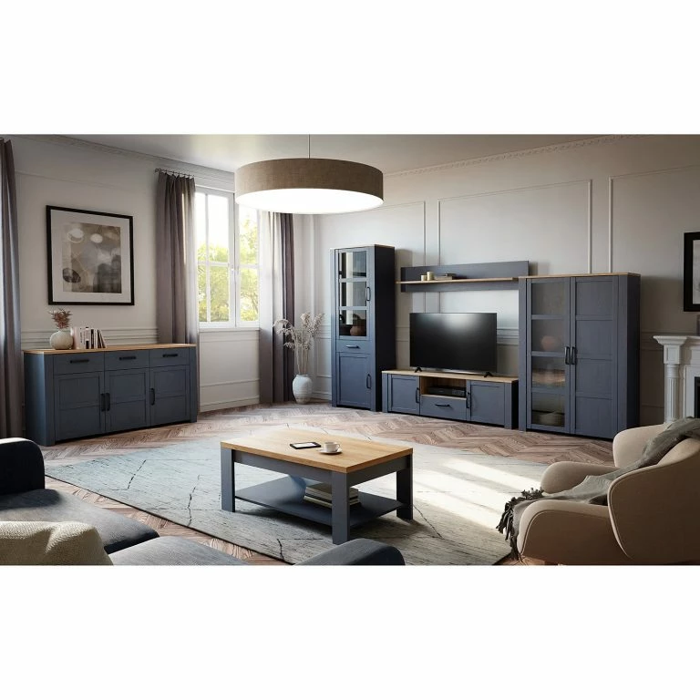Loftscape Ridgevalley Meuble TV Vassia – Imitation Chêne Navy / Imitation Chêne Riviera