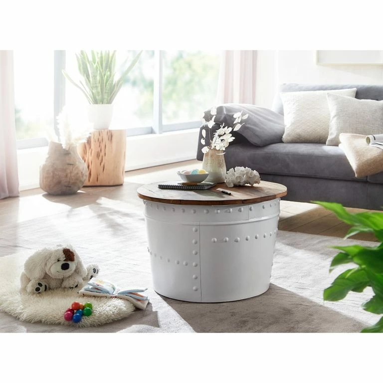 Loftscape Ridgevalley Table Basse Massaa II – Manguier Massif / Métal – Manguier / Blanc