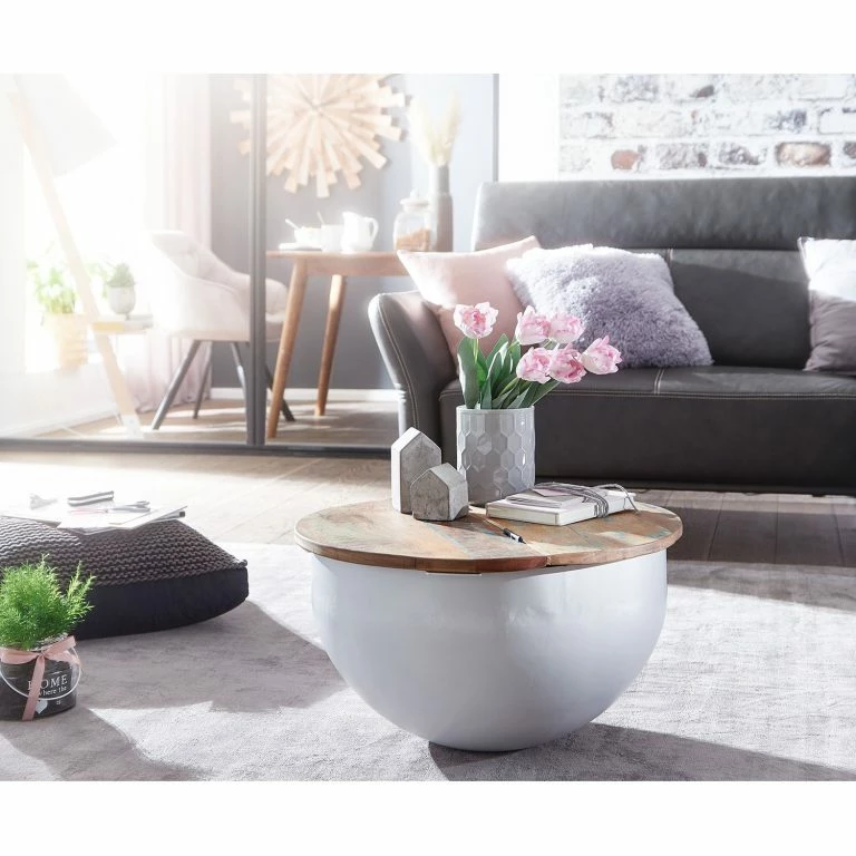 Loftscape Ridgevalley Table Basse Massaa III – Manguier Massif / Métal – Manguier / Blanc