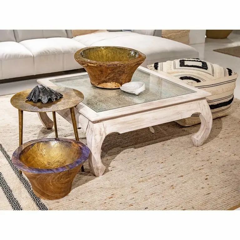 Loftscape Ridgevalley Table Basse Missoula – Verre / Manguier Massif – Blanc Vintage