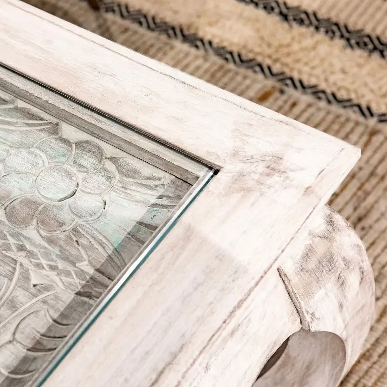 Loftscape Ridgevalley Table Basse Missoula – Verre / Manguier Massif – Blanc Vintage