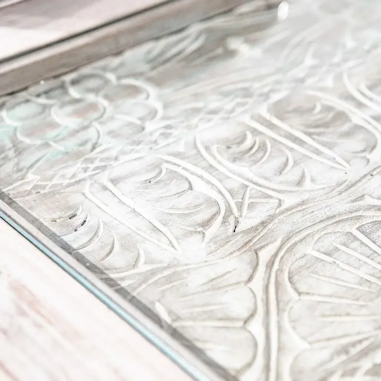 Loftscape Ridgevalley Table Basse Missoula – Verre / Manguier Massif – Blanc Vintage