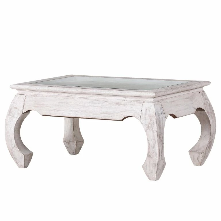 loftscape Ridgevalley Table basse Missoula – Verre / Manguier massif – Blanc vintage