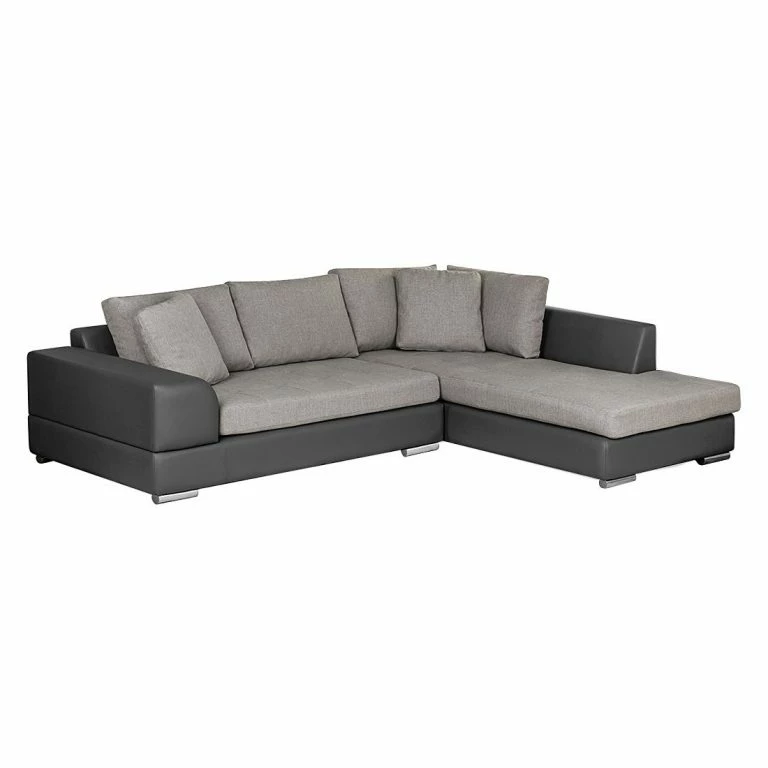 loftscape Roomscape Canapé d’angle Brandon (convertible) – Imitation cuir – Anthracite – Avec méridienne montée à droite (vue de face)