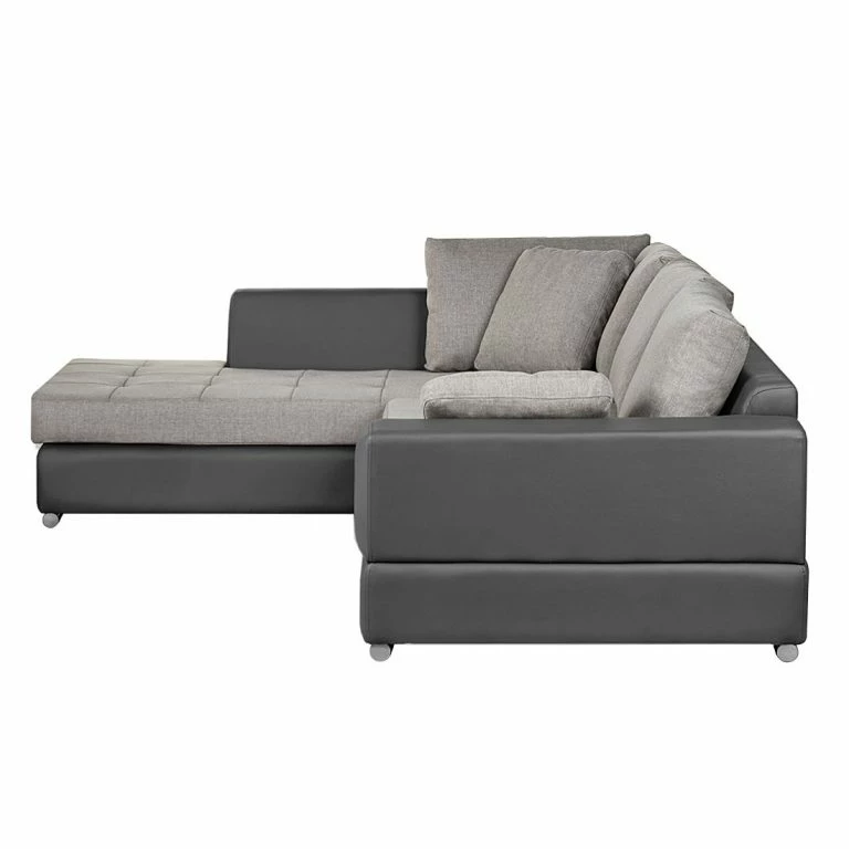 Loftscape Roomscape Canapé D’angle Brandon – Cuir Synthétique Anthracite – Méridienne à Gauche (vue De Face)