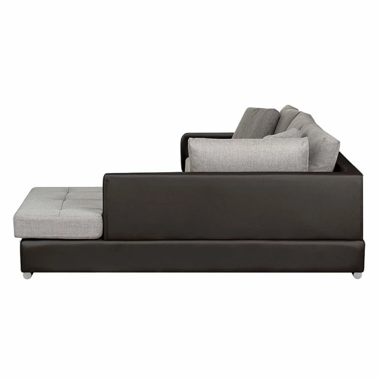 Loftscape Roomscape Canapé D’angle Brandon – Cuir Synthétique Marron Foncé – Méridienne à Droite (vue De Face)