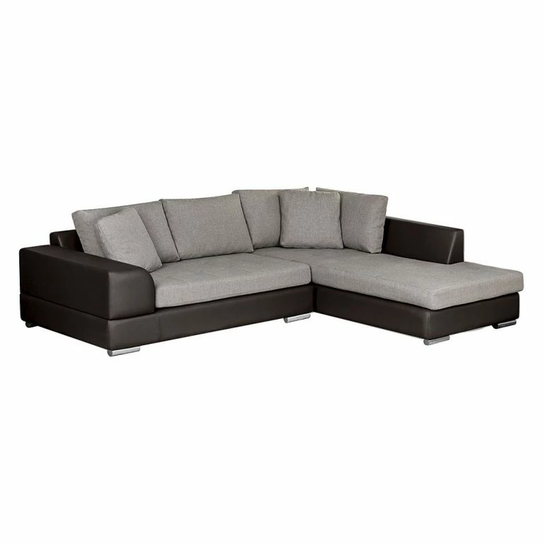 loftscape Roomscape Canapé d’angle Brandon – Cuir synthétique marron foncé – Méridienne à droite (vue de face)