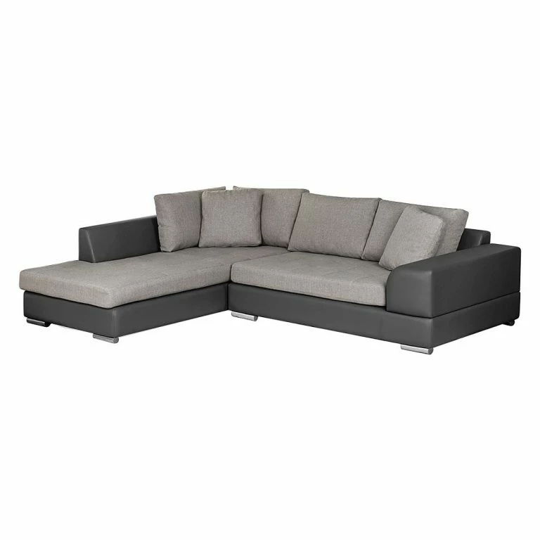 loftscape Roomscape Canapé d’angle Brandon – Cuir synthétique anthracite – Méridienne à gauche (vue de face)