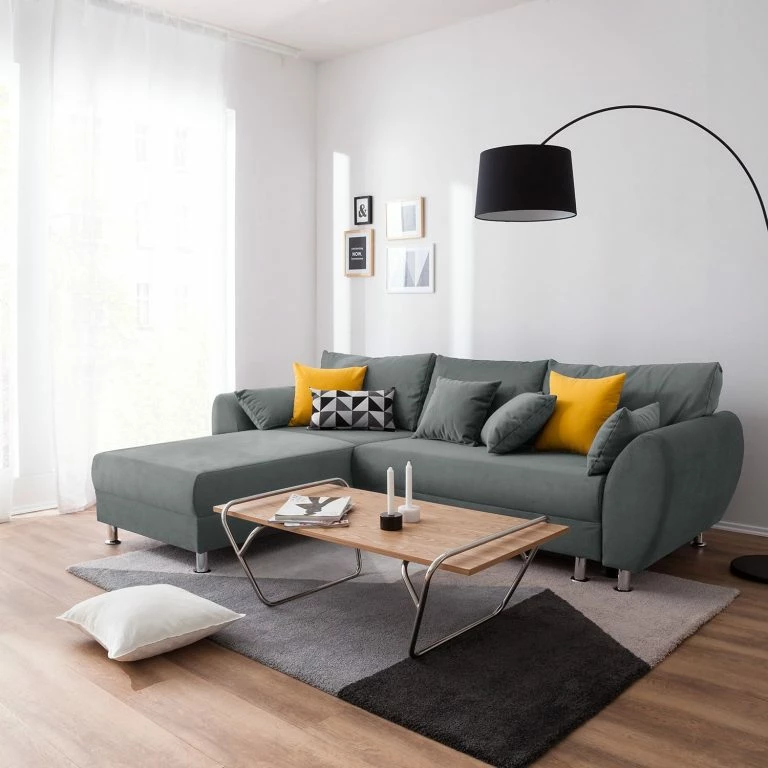 Loftscape Roomscape Canapé D’angle Glenrock – Convertible – Microfibre – Méridienne Montable Des Deux Côtés – Gris