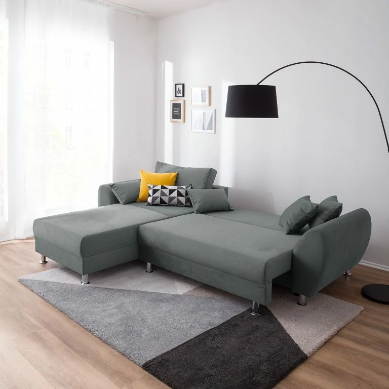 Loftscape Roomscape Canapé D’angle Glenrock – Convertible – Microfibre – Méridienne Montable Des Deux Côtés – Gris