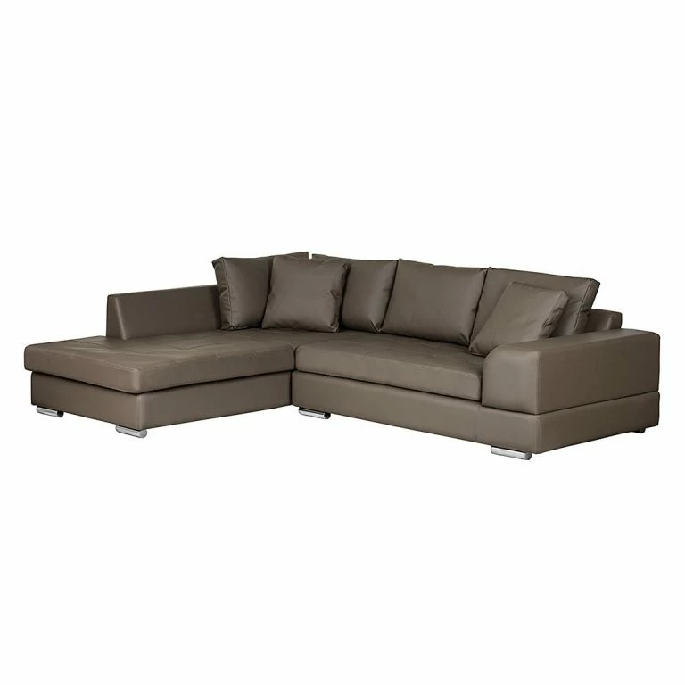 loftscape Roomscape Canapé d’angle Tosya – Cuir synthétique marron – Méridienne à gauche (vue de face)