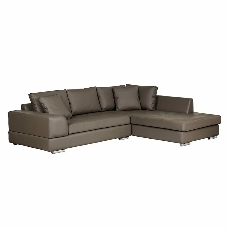 loftscape Roomscape Canapé d’angle Tosya – Cuir synthétique marron – Méridienne à droite (vue de face)