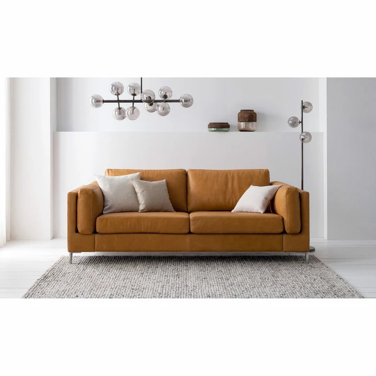 Loftscape Studio Copenhagen 2-3 Places Canapé COSO Classic+ – Cuir Véritable Taru : Marron Clair – Chrome Brillant