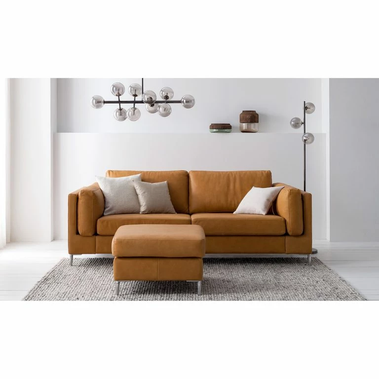 Loftscape Studio Copenhagen 2-3 Places Canapé COSO Classic+ – Cuir Véritable Taru : Marron Clair – Chrome Brillant