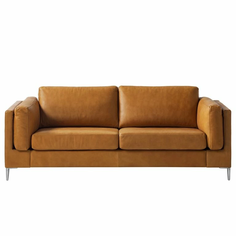 Loftscape Studio Copenhagen 2-3 Places Canapé COSO Classic+ – Cuir Véritable Taru : Marron Clair – Chrome Brillant