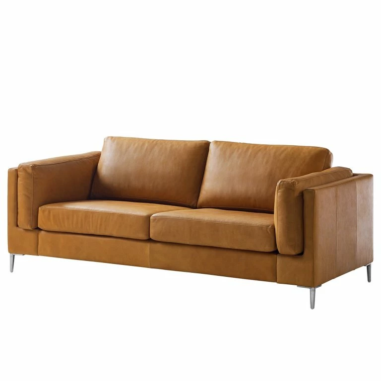 loftscape Studio Copenhagen 2-3 places Canapé COSO Classic+ – Cuir véritable Taru : Marron clair – Chrome brillant