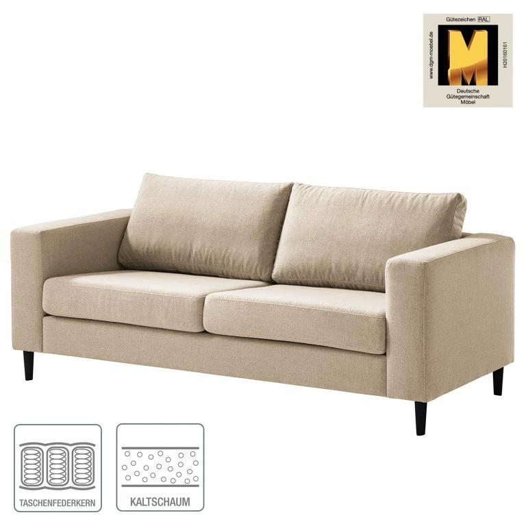 Loftscape Studio Copenhagen 2-3 Places Canapé COSO Classic – Tissu Milan : Beige – Hêtre