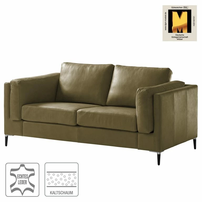 Loftscape Studio Copenhagen 2 Places Canapé COSO Classic+ – Cuir Véritable Taru : Vert Olive – Noir