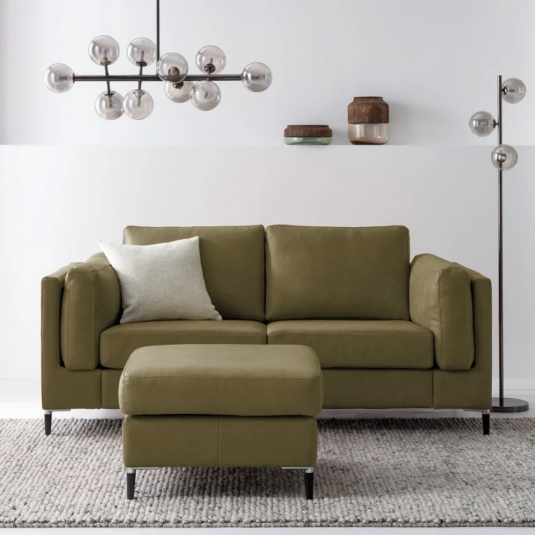 Loftscape Studio Copenhagen 2 Places Canapé COSO Classic+ – Cuir Véritable Taru : Vert Olive – Noir