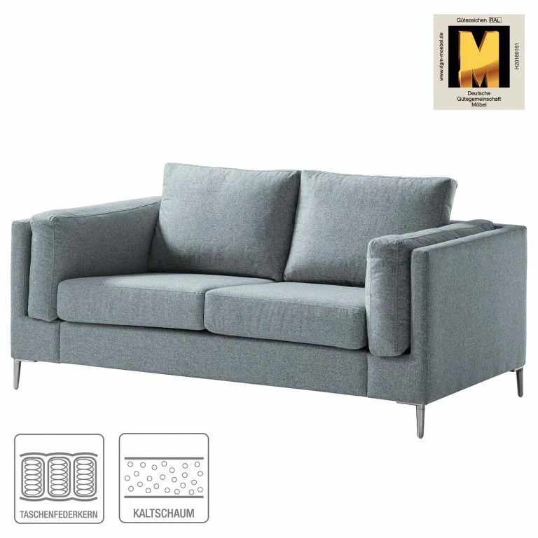 Loftscape Studio Copenhagen 2 Places Canapé COSO Classic+ – Tissu Inze: Gris Bleu – Chrome Brillant