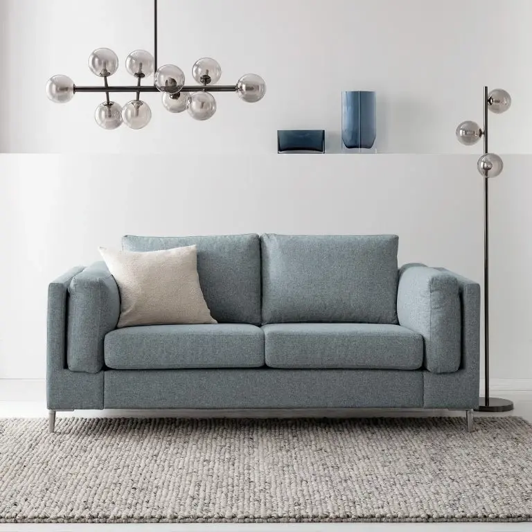Loftscape Studio Copenhagen 2 Places Canapé COSO Classic+ – Tissu Inze: Gris Bleu – Chrome Brillant