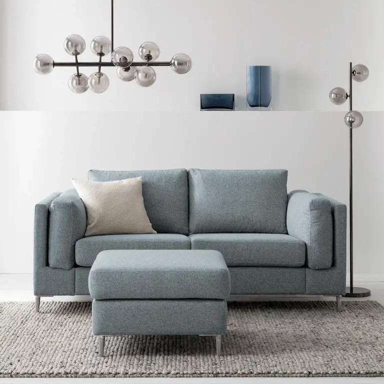 Loftscape Studio Copenhagen 2 Places Canapé COSO Classic+ – Tissu Inze: Gris Bleu – Chrome Brillant