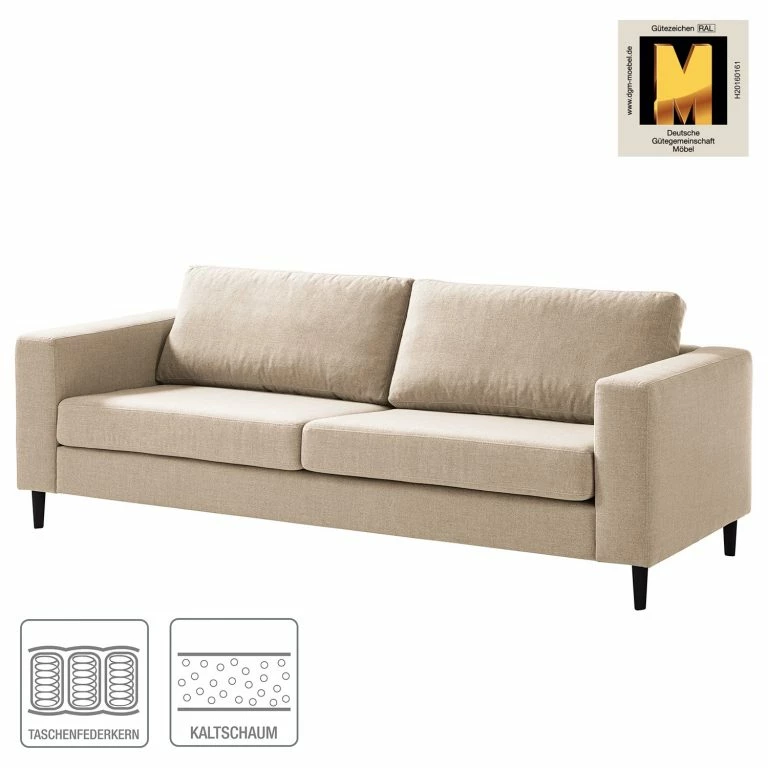 Loftscape Studio Copenhagen 3 Places Canapé COSO Classic – Tissu Milan : Beige – Hêtre