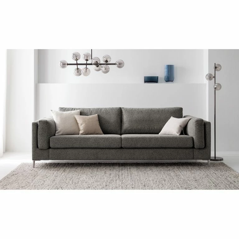 Loftscape Studio Copenhagen 3 Places Canapé COSO Classic+ – Tissu Chenille Rufi: Gris – Chrome Brillant