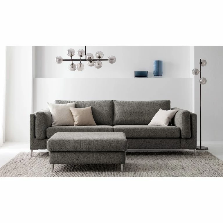 Loftscape Studio Copenhagen 3 Places Canapé COSO Classic+ – Tissu Chenille Rufi: Gris – Chrome Brillant