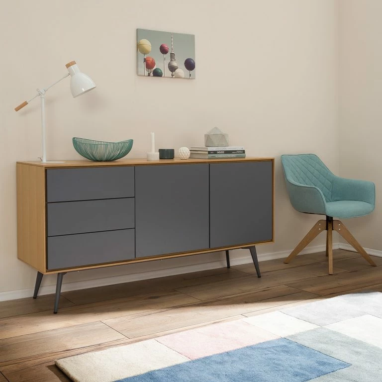Loftscape Studio Copenhagen Buffet Danica – Placage En Bois Véritable – Gris Foncé Mat / Frêne