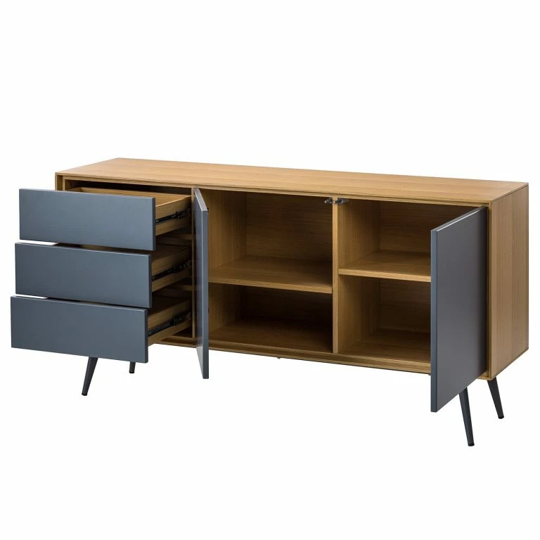 Loftscape Studio Copenhagen Buffet Danica – Placage En Bois Véritable – Gris Foncé Mat / Frêne