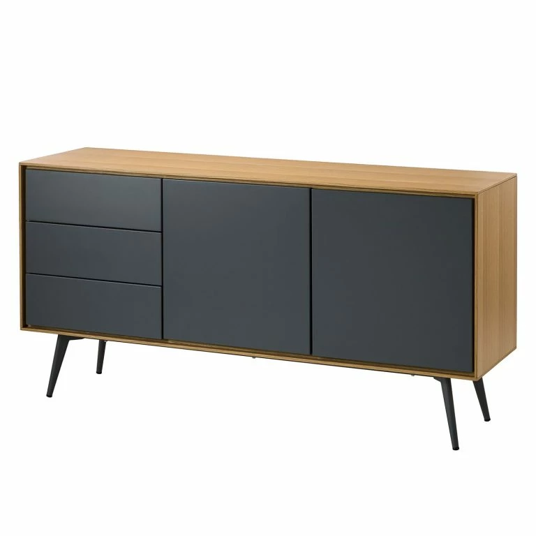 loftscape Studio Copenhagen Buffet Danica – Placage en bois véritable – Gris foncé mat / Frêne
