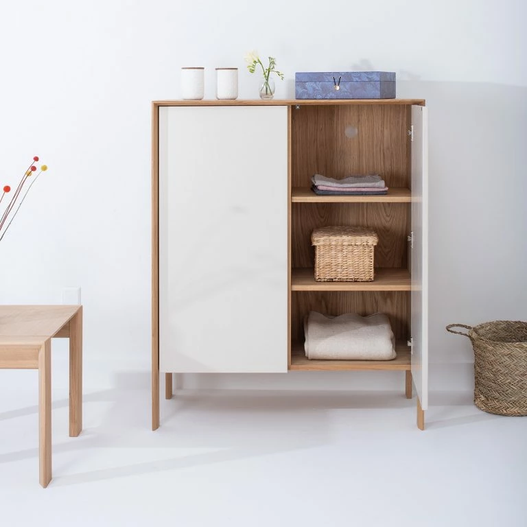 Loftscape Studio Copenhagen Buffet Maayka – Partiellement En Chêne Massif – Blanc / Chêne Clair