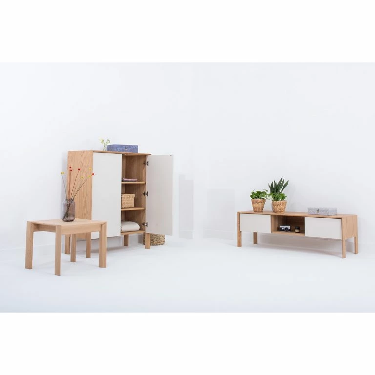 Loftscape Studio Copenhagen Buffet Maayka – Partiellement En Chêne Massif – Blanc / Chêne Clair