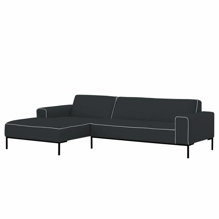 loftscape Studio Copenhagen Canapé d’angle Ampio Duo I Tissu – Tissu Floreana : Anthracite – Méridienne courte à gauche (vue de face) – Noir