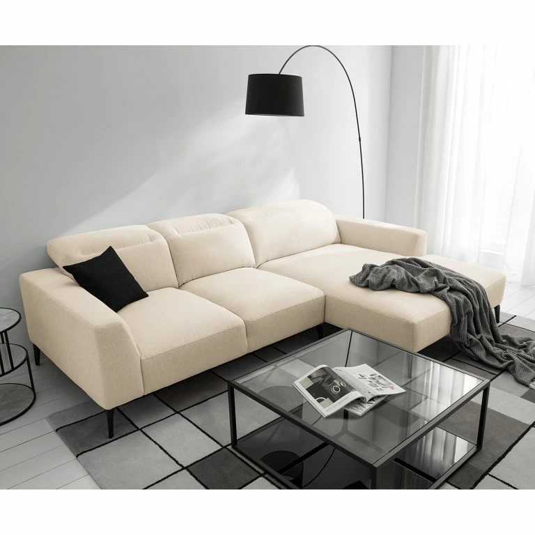 Loftscape Studio Copenhagen Canapé D’angle Berrie I – Tissu Saia: Beige – Largeur : 266 Cm – Méridienne Courte à Droite (vue De Face)