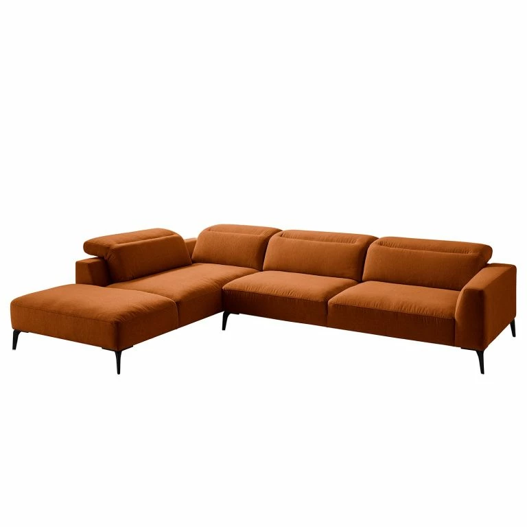 loftscape Studio Copenhagen Canapé d’angle Berrie II – Tissu Saia: Rouille – Largeur : 325 cm – Méridienne longue à gauche (vue de face)