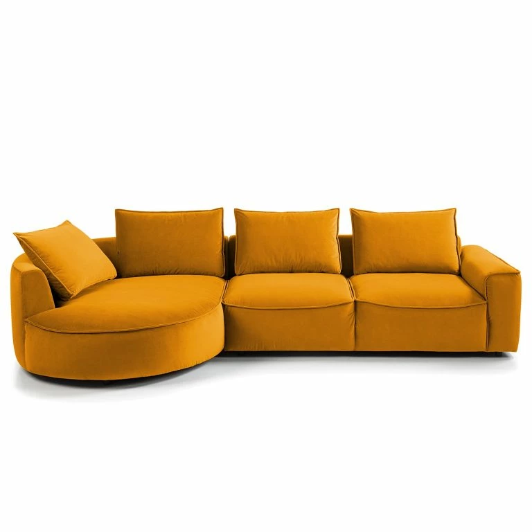 Loftscape Studio Copenhagen Canapé D’angle Buckley I – Velours Shyla: Orange Jaune – Méridienne Courte à Gauche (vue De Face)