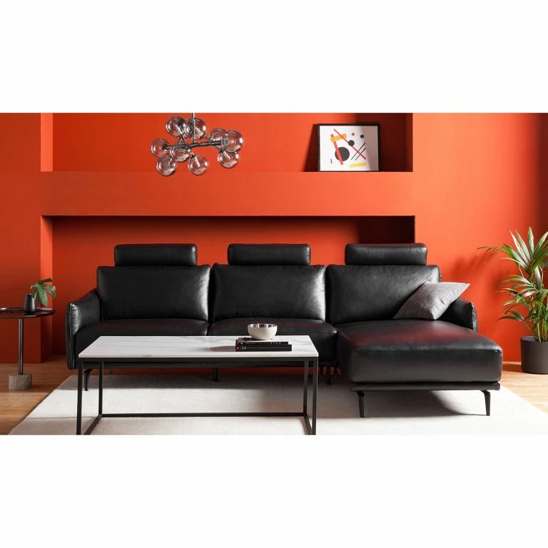 Loftscape Studio Copenhagen Canapé D’angle Harlev – Cuir Véritable – Méridienne Courte à Droite (vue De Face)