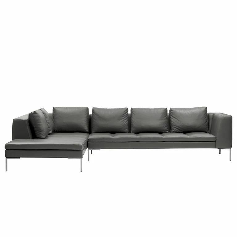 Loftscape Studio Copenhagen Canapé D’angle Madison I – Cuir Véritable Neka : Gris – Largeur : 319 Cm – Méridienne Longue à Gauche (vue De Face)