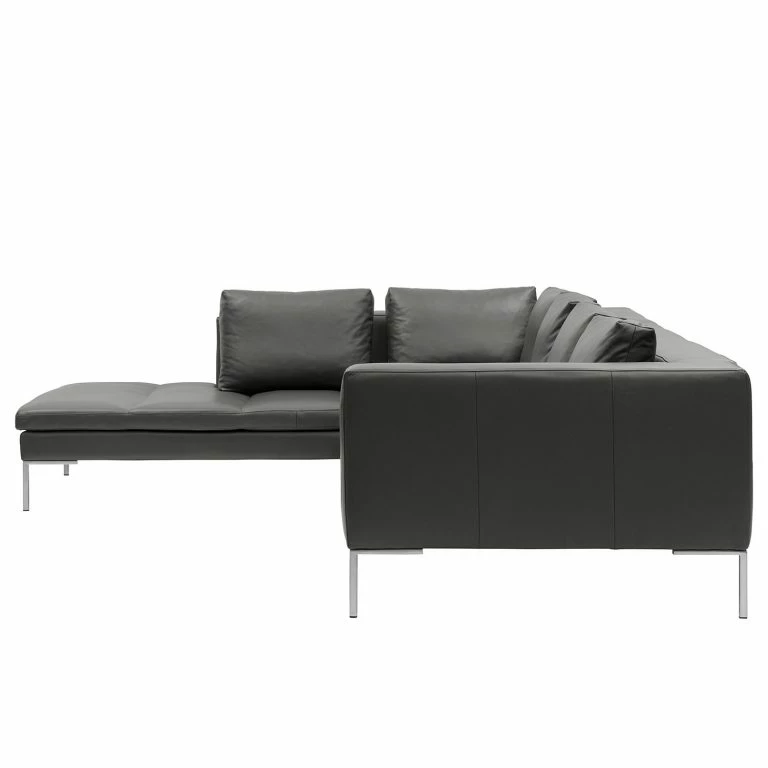 Loftscape Studio Copenhagen Canapé D’angle Madison I – Cuir Véritable Neka : Gris – Largeur : 319 Cm – Méridienne Longue à Gauche (vue De Face)