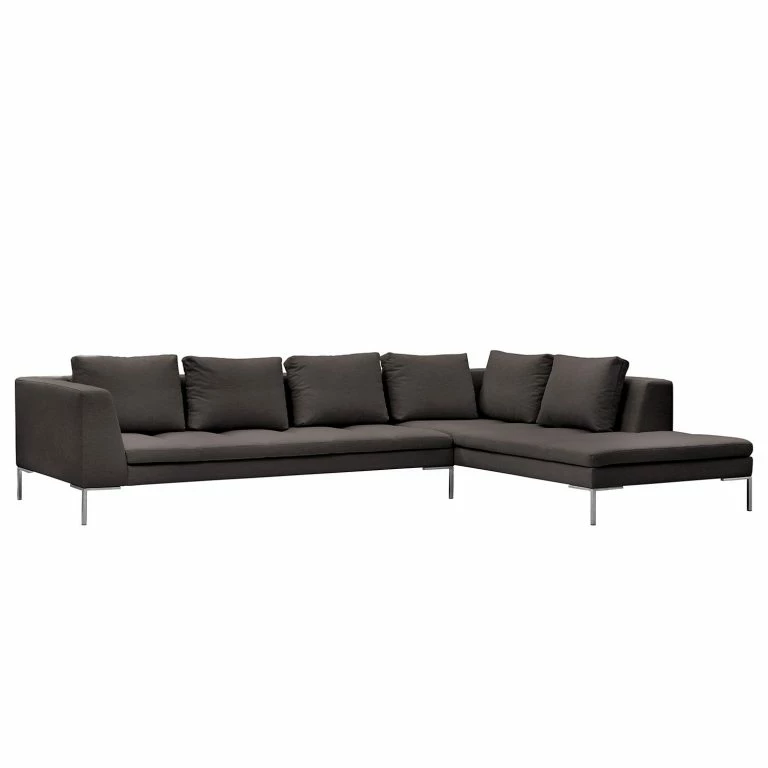 loftscape Studio Copenhagen Canapé d’angle Madison I – Tissu Anda II : Anthracite – Largeur : 319 cm – Méridienne longue à droite (vue de face)